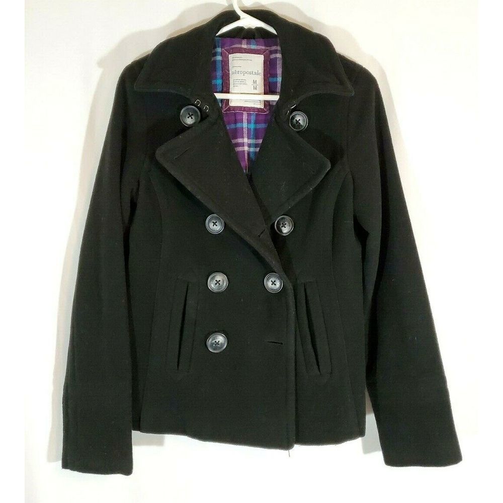 Women's Aeropostale Wool Gray Coat Plaid Lining